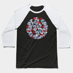 Leaf and Berry Sketch Pattern in Red and Blue Baseball T-Shirt